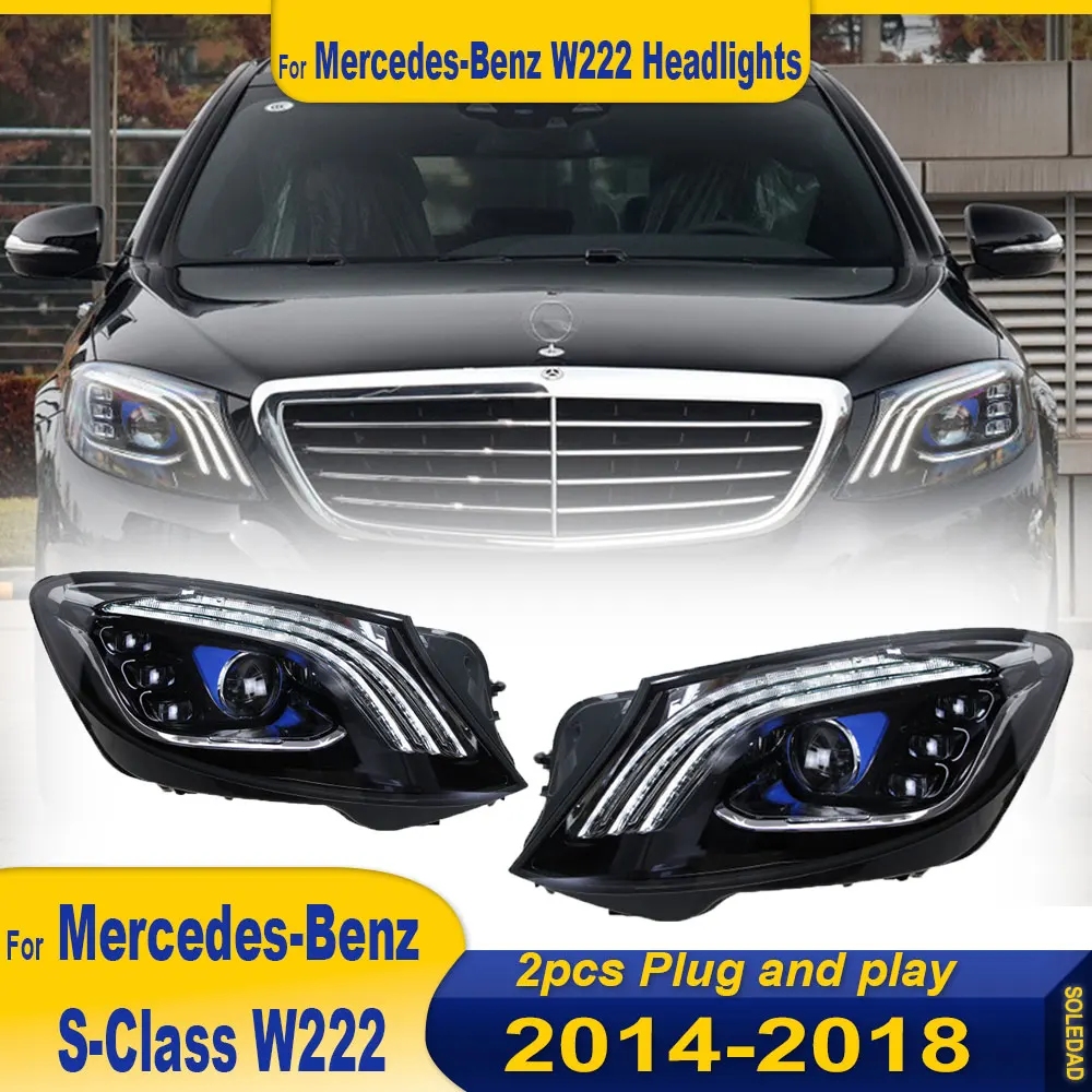 المصابيح الأمامية LED لمرسيدس بنز S-Class S Class W222 2014-2018 مجموعة المصابيح الأمامية سيارة مصباح ليد DRL بدوره إشارة التوصيل والتشغيل