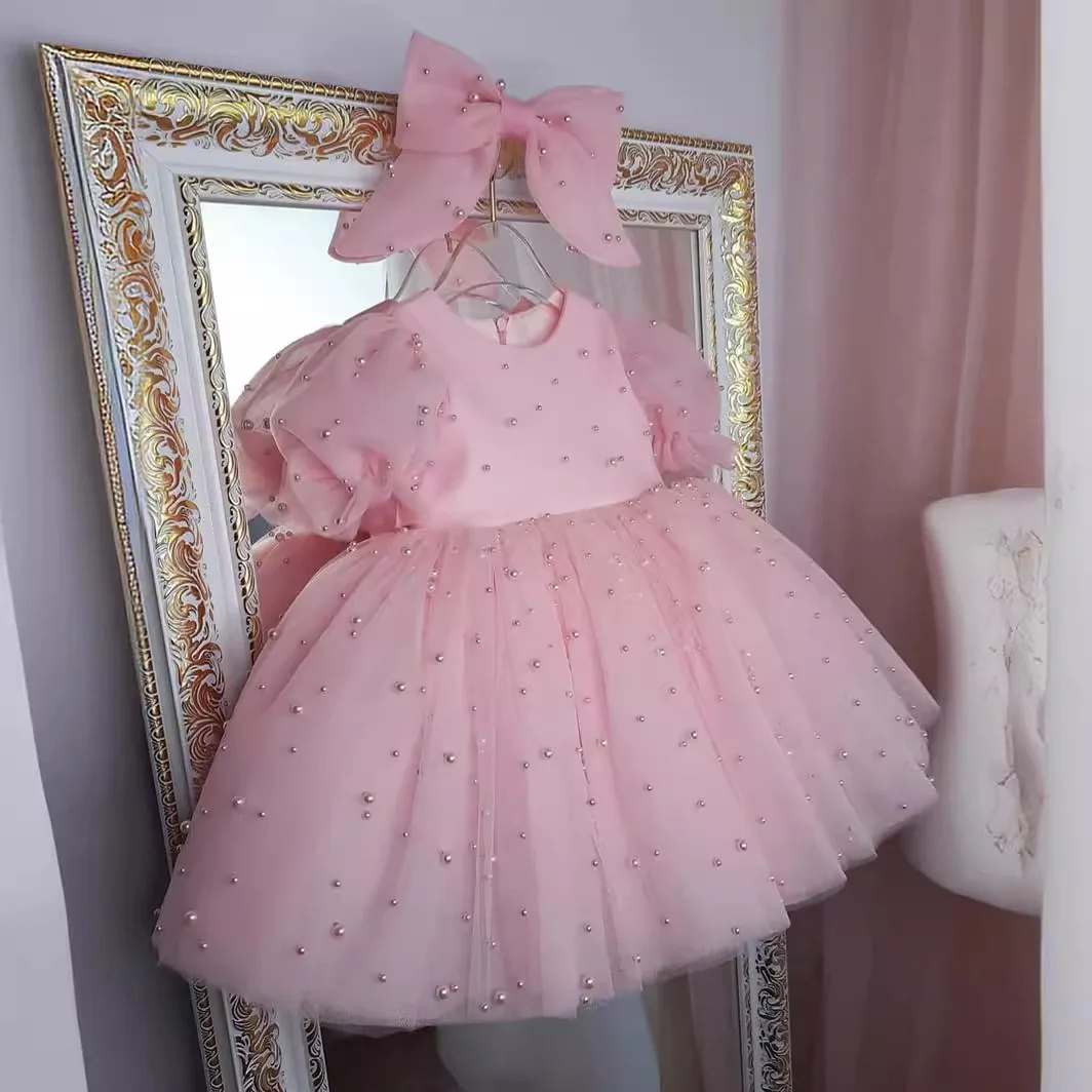 

High-end girls' dress short-sleeved children's host piano performance dress girl birthday flower girl fluffy yarn princess dress