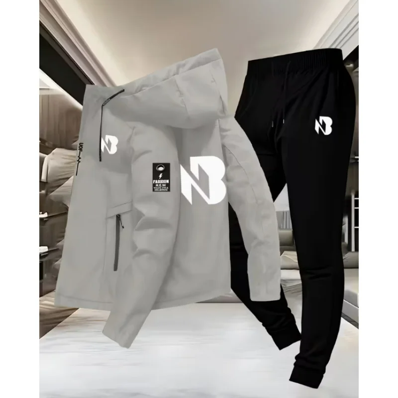 

Новая мужская осенне-зимняя повседневная спортивная универсальная куртка, комплект из двух предметов: куртка + длинные брюки