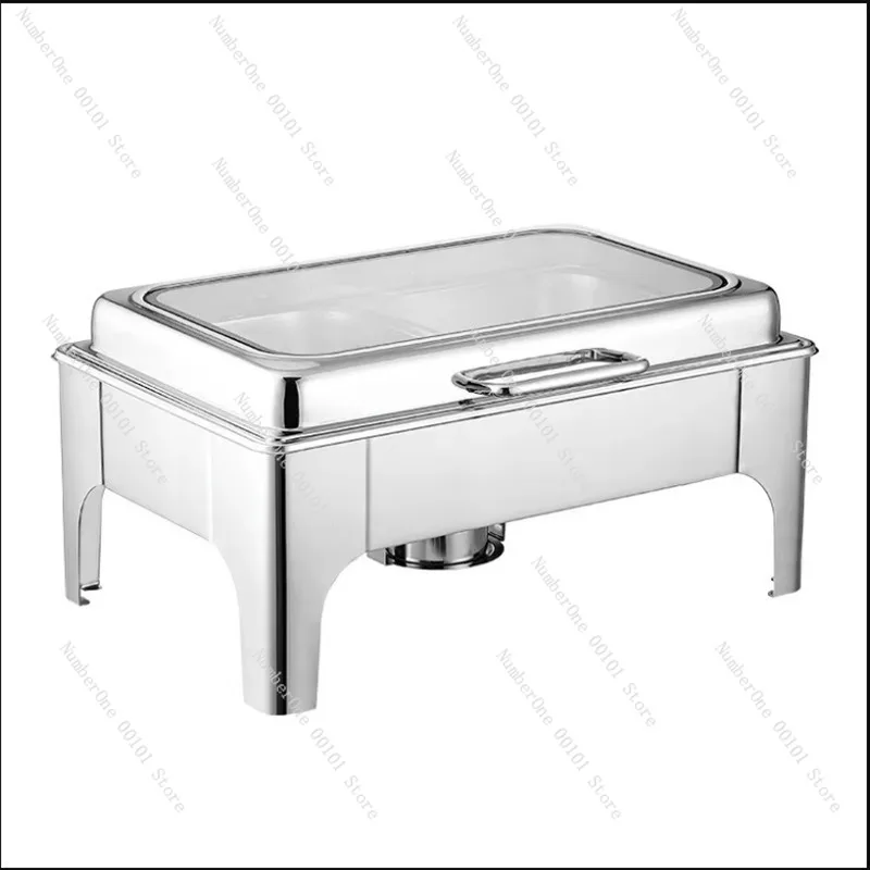 Hotel Buffet Stainless Steel Chafing Dish Visible Glass Lid Hydraulic Cover Heated Food Warmer Large Capacity Breakfast Serving