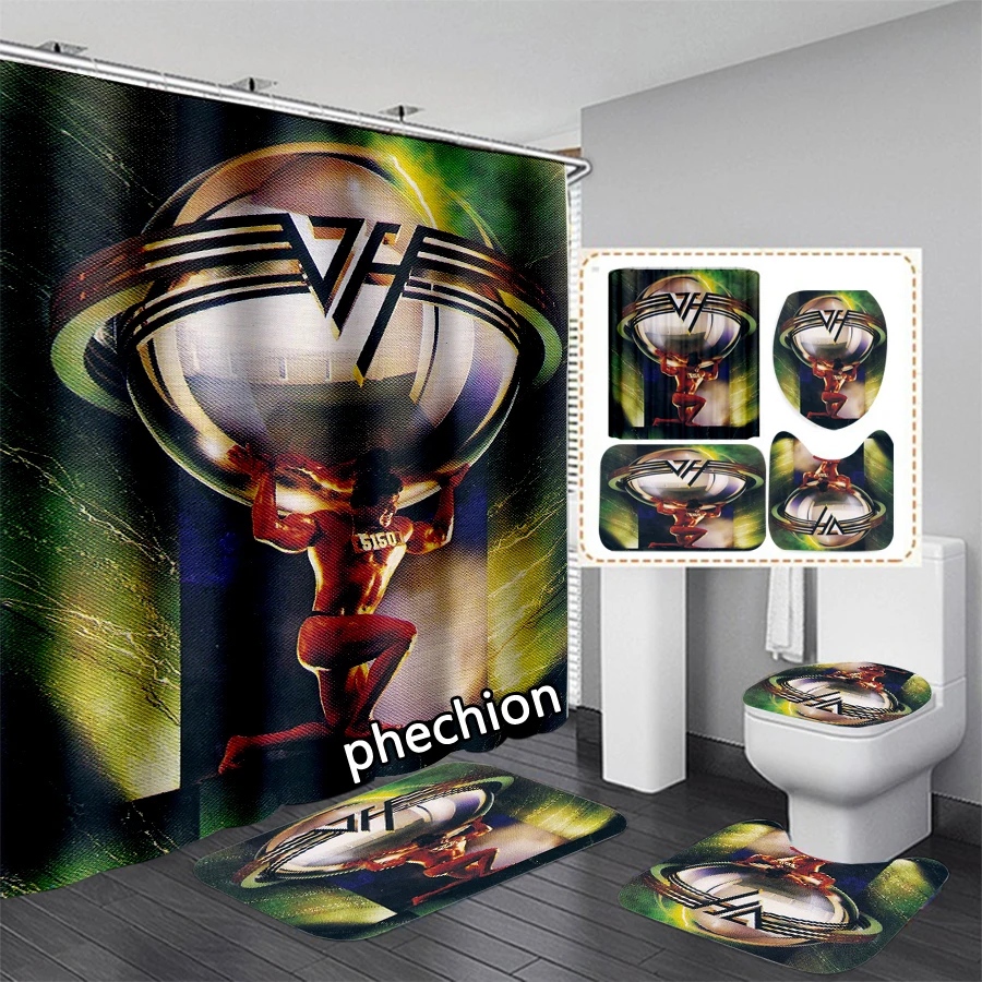 phechion Van Halen Band 3D Print Shower Curtain Waterproof Bathroom Curtain Anti-slip Bath Mat Set Toilet Rugs VR330