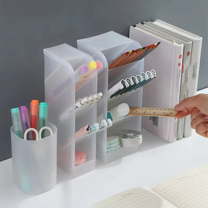 Four Layer Diagonal Insertion Multi-layer Pen Holder Desktop Storage For Office School Home Office Desk Storage Supplies Tools