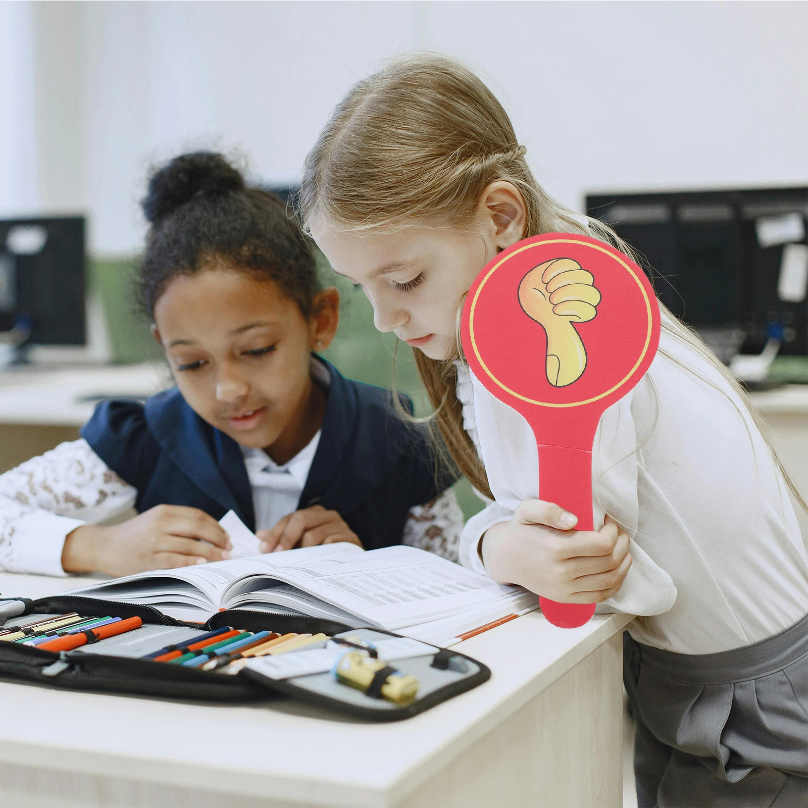 

Hand Holding Score Board Classroom Response Boards Hook Fork Double Sided Paddles