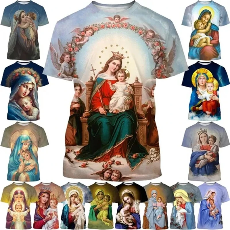 The Latest Summer Religious Belief Virgin Mary 3D Printed T-shirt Men Women Casual Fashion Short Sleeve Tees T Shirt Cool Tops