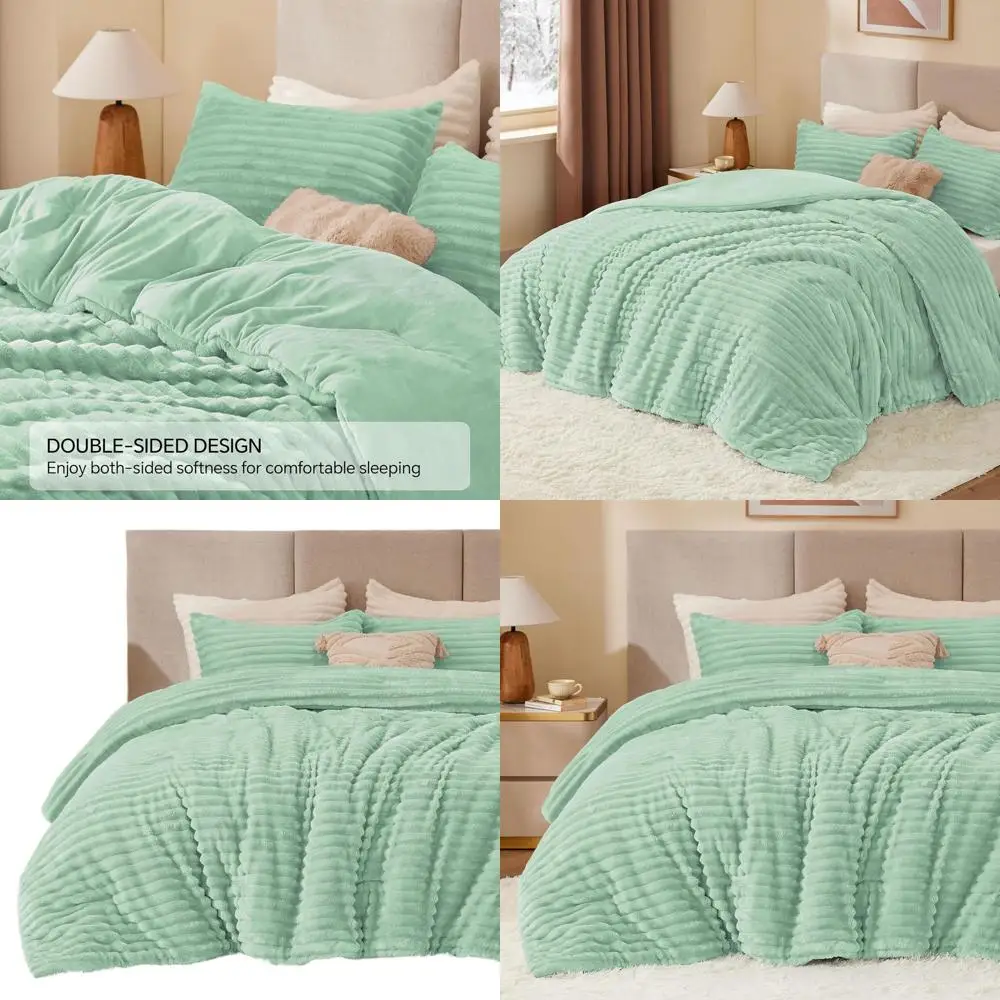 

Роскошный мягкий и теплый пушистый светло-зеленый комплект постельного белья, уютное одеяло с двумя наволочками на зиму