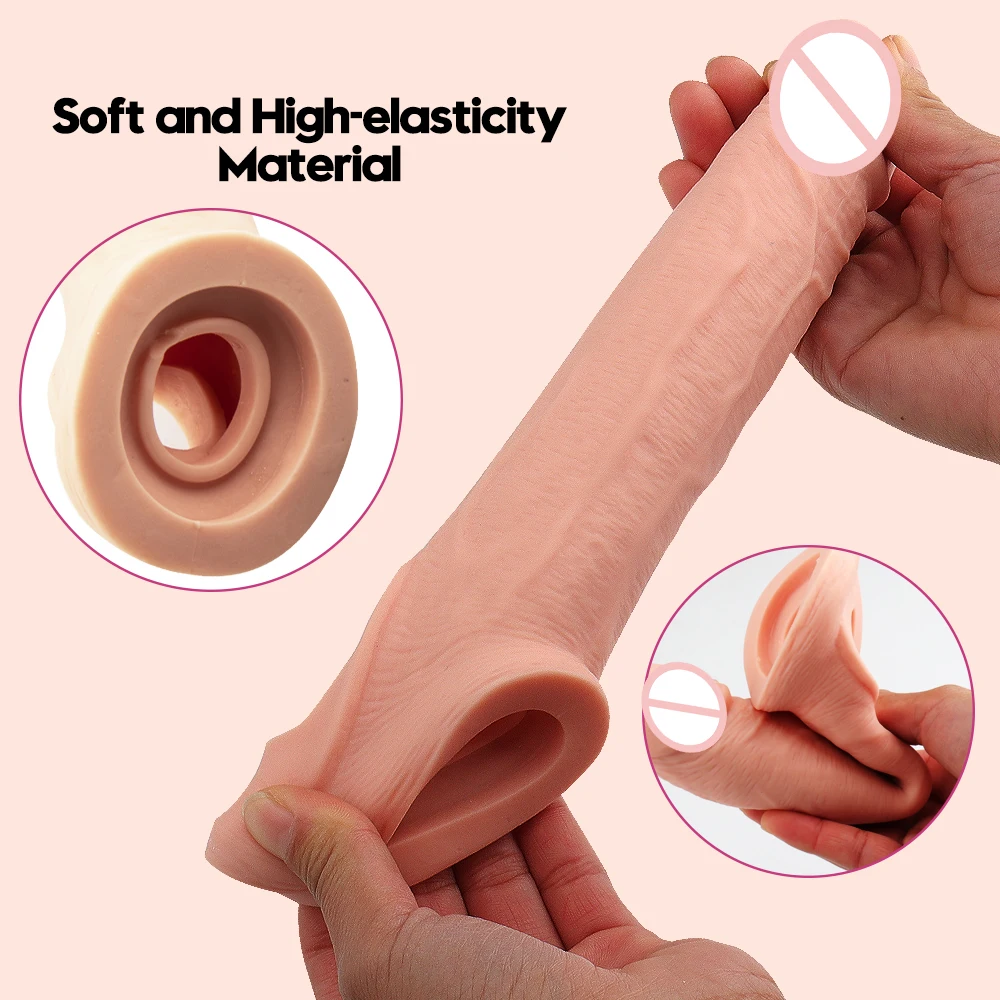 20cm Realistic Penis Sleeve Extender,Delay Ejaculation Reusable,Cock Ring Penis Enlargement,Sex Toys for Couples