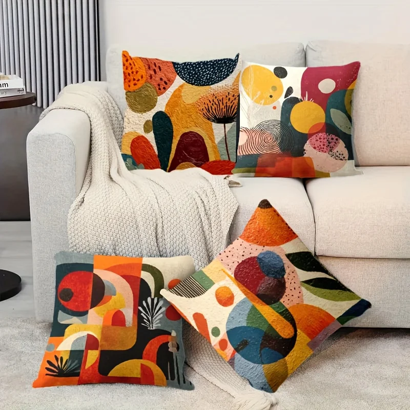 1PC 2D Flat Boho Abstract Art Throw Pillow Covers Mid Century Modern Decorative Cushion Cases for Home Sofa Bedroom