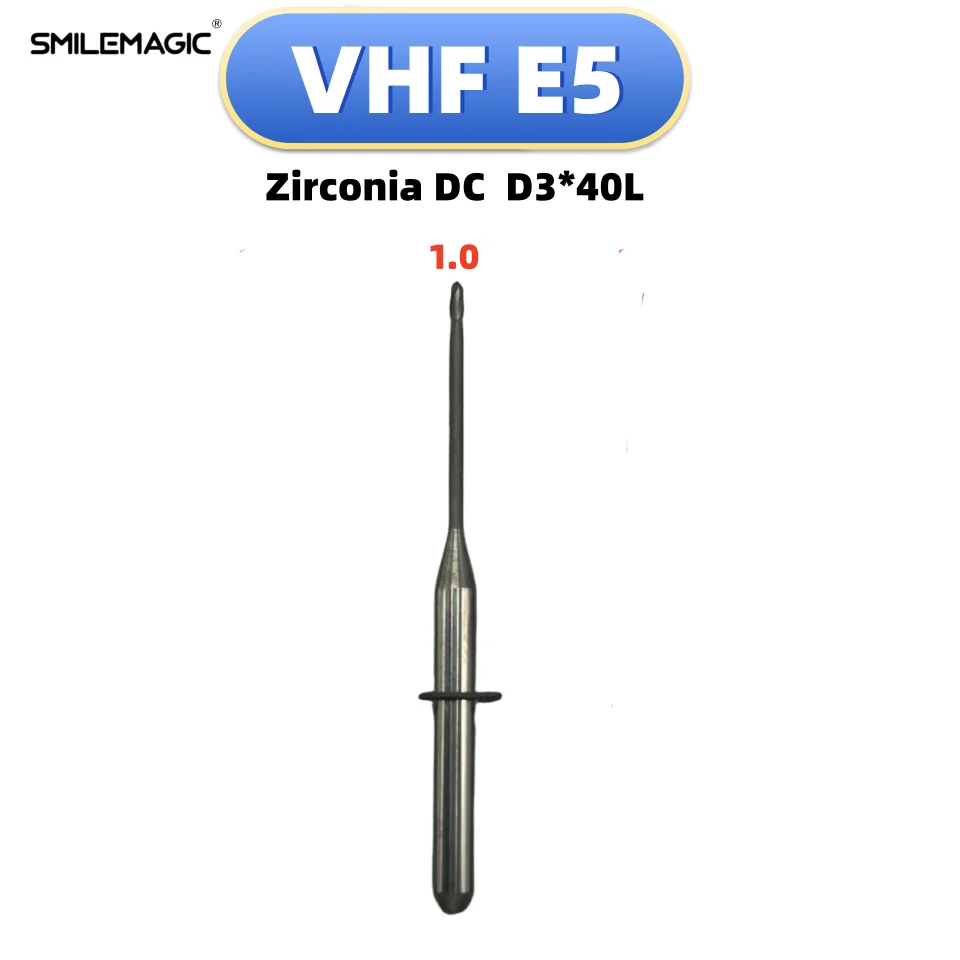 VHF E5 Dental Milling Burs For Grinding Zirconia Shank 3.0mm L40mm DC Diamond Coating Drill Diameter 2.0/1.0/0.6mm Grinding Tool