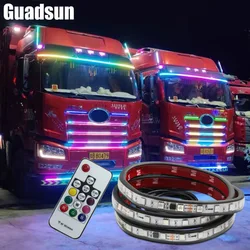 Led 24V Truck Light Strips RGB Flexible Colorful Atmosphere Lamp Light Warning Light Strip Streamer Lamp DRL 1M 1.5M 2M Remote