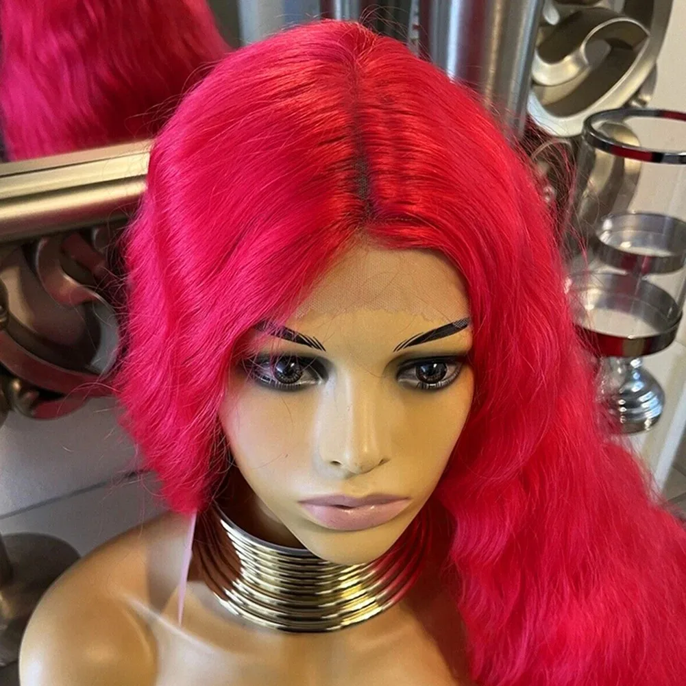 Pink Wig Natural Loose Wave Lace Front Wigs Heat Resistant 13x4 HD Hot Pink Synthetic And Blend Lace Wigs Daily Party Cosplay