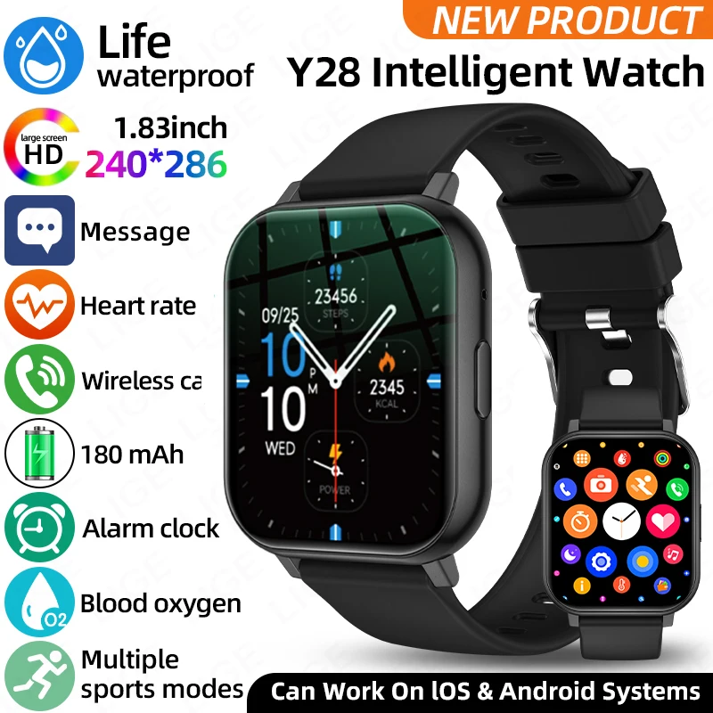 

Умные часы LIGE с водонепроницаемым корпусом 1.83 дюйма, функцией ответа на сообщения и звонки, мониторингом сна, спортивным шагомером, информационными уведомлениями для iOS и Android.