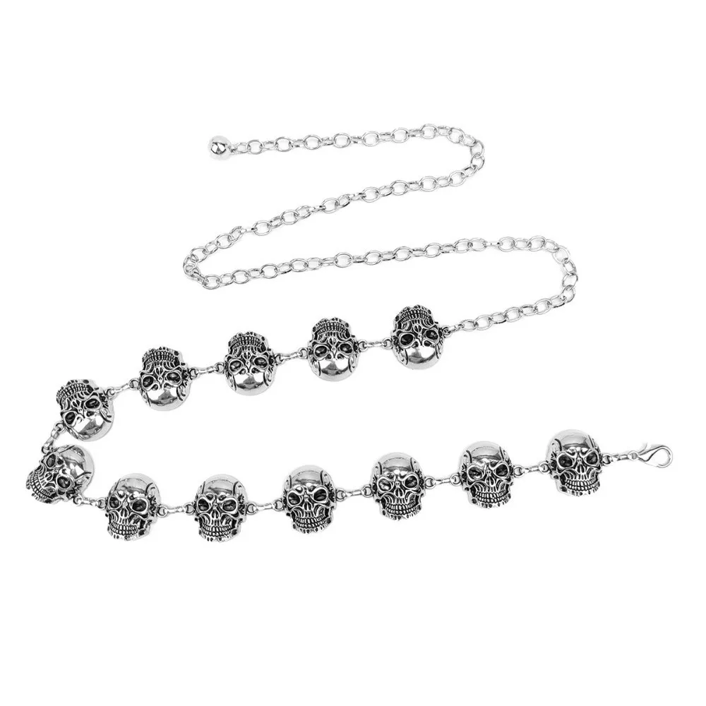 Luxury Silver Skull Waist Chain Y2K Adjustable Body Chain Jewelry Accessory Punk Waistband Sweater Decoration
