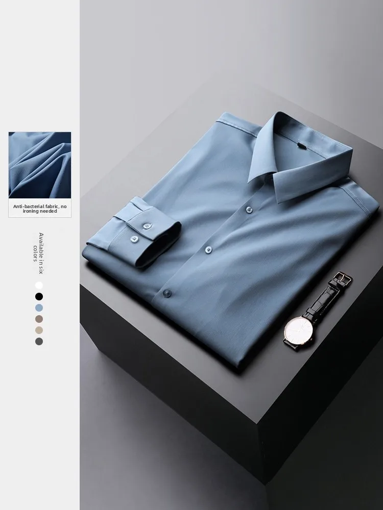 

Мужская немнущаяся повседневная рубашка с длинным рукавом для весны, деловая, модная, профессиональная, формальная, приталенного кроя, молодежная, популярная