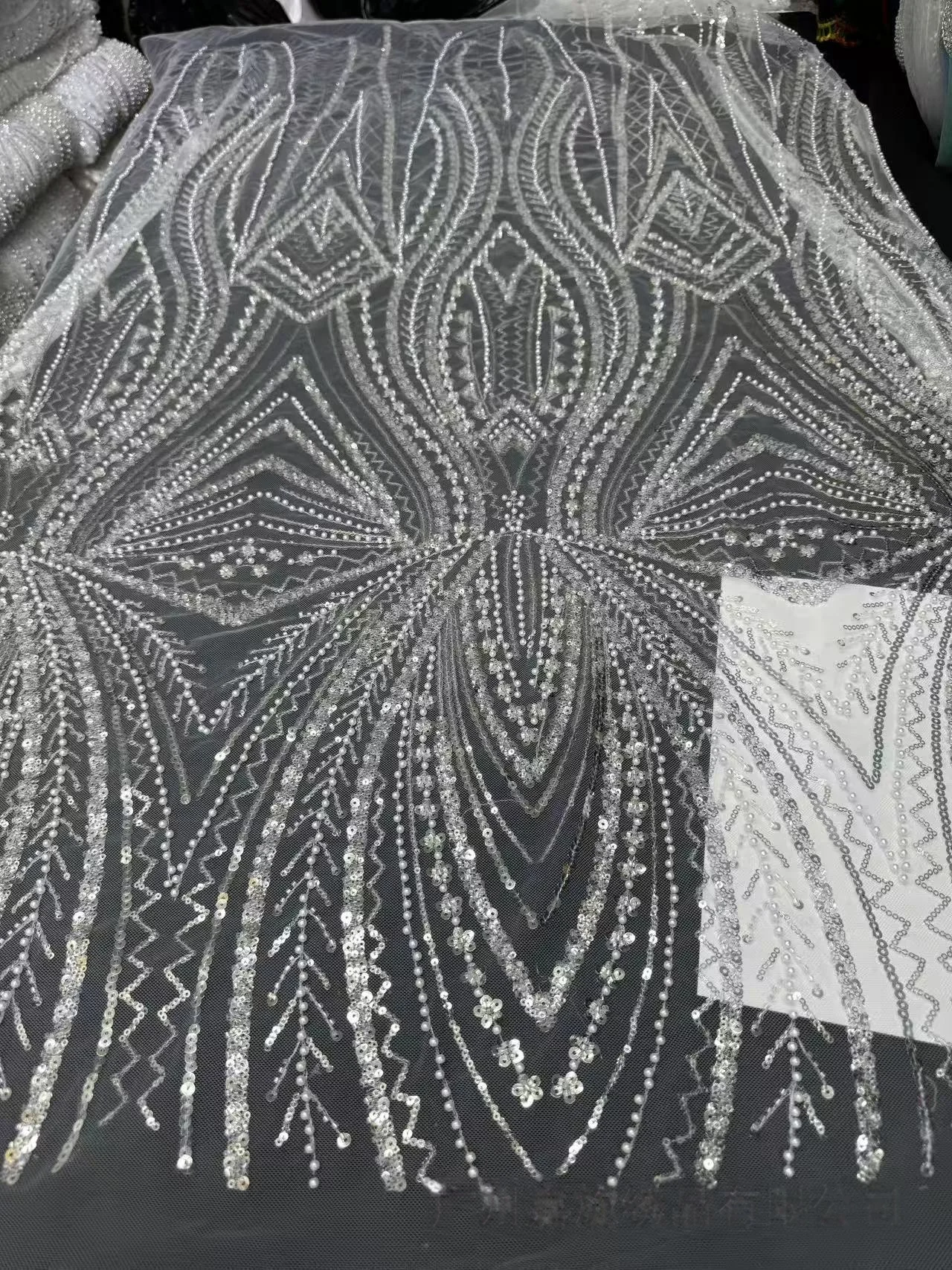 6 Colors African Symmetric Embroidered Flower Sequin Lace Fabric Tulle Beaded Tube Plaid Lace Material Wedding Dress Accessories