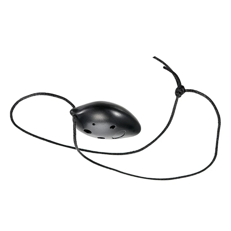 Portable 6 Hole Black Ocarina Small Music Instrument with Carrying Cord Plastic Construction Suitable for Outdoor Use