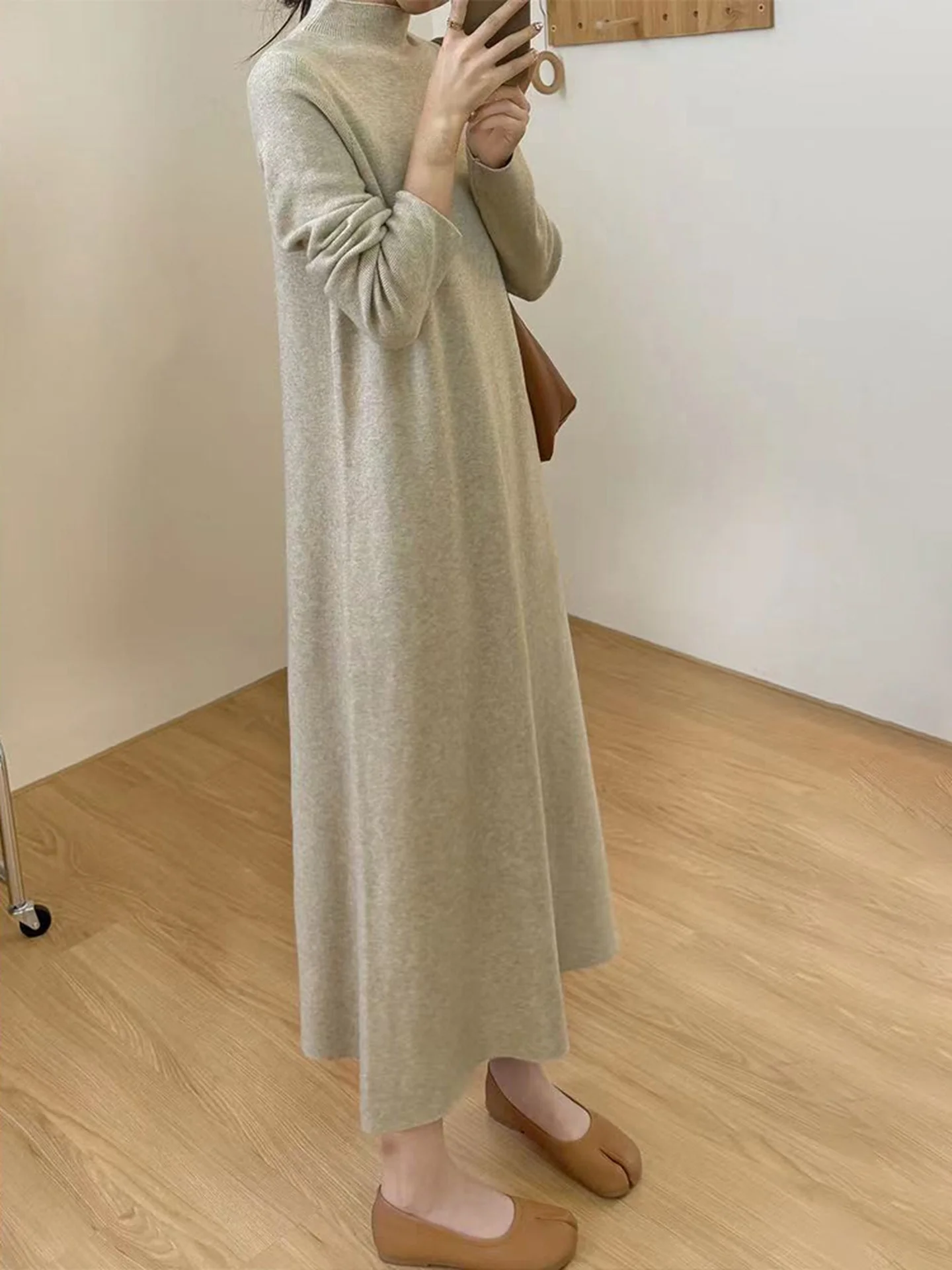 

plus Size Knitted Long Dr Base Layer Sweater Autumn Winter Lazy Sle Versatile Cotton Blend High Waist A-Line Dr