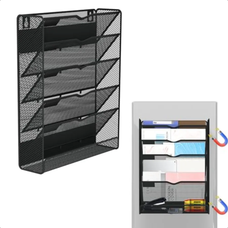 

6Tier Magnetic File Holder Large Capacity File Cabinet Organizer NoDrill Mount Hanging Magnetic Paper Holder for File Cabinets