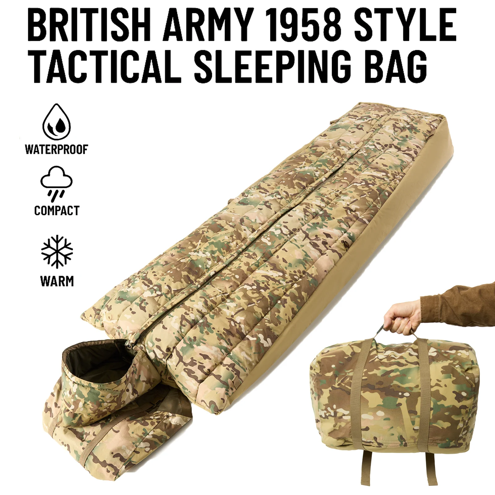 AKmax British Army Pattern 1958 Tactical Sleeping Bag Combat Roll-up System w/ Compression Sack, Waterproof & Warm Outdoor Gear
