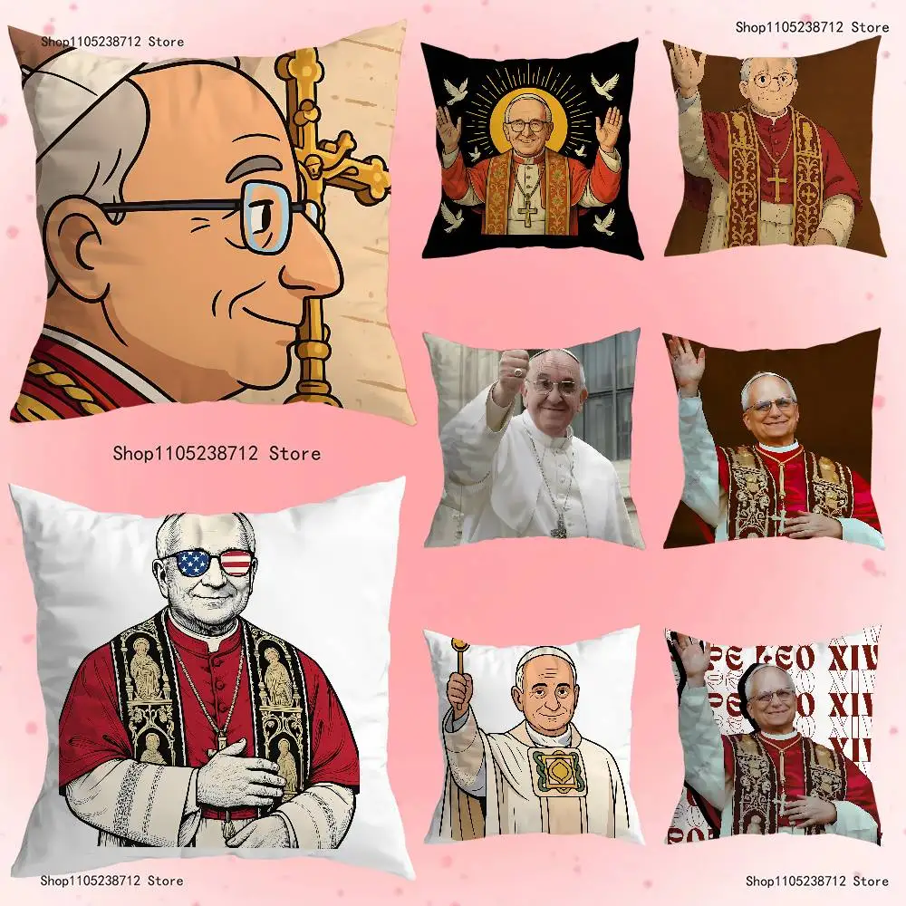 

American P-Pope L-Leo Xiv Pillow Case Plush Fabric Soft Pillowcase Double Sided Print Sofa Cushion Cover Throw