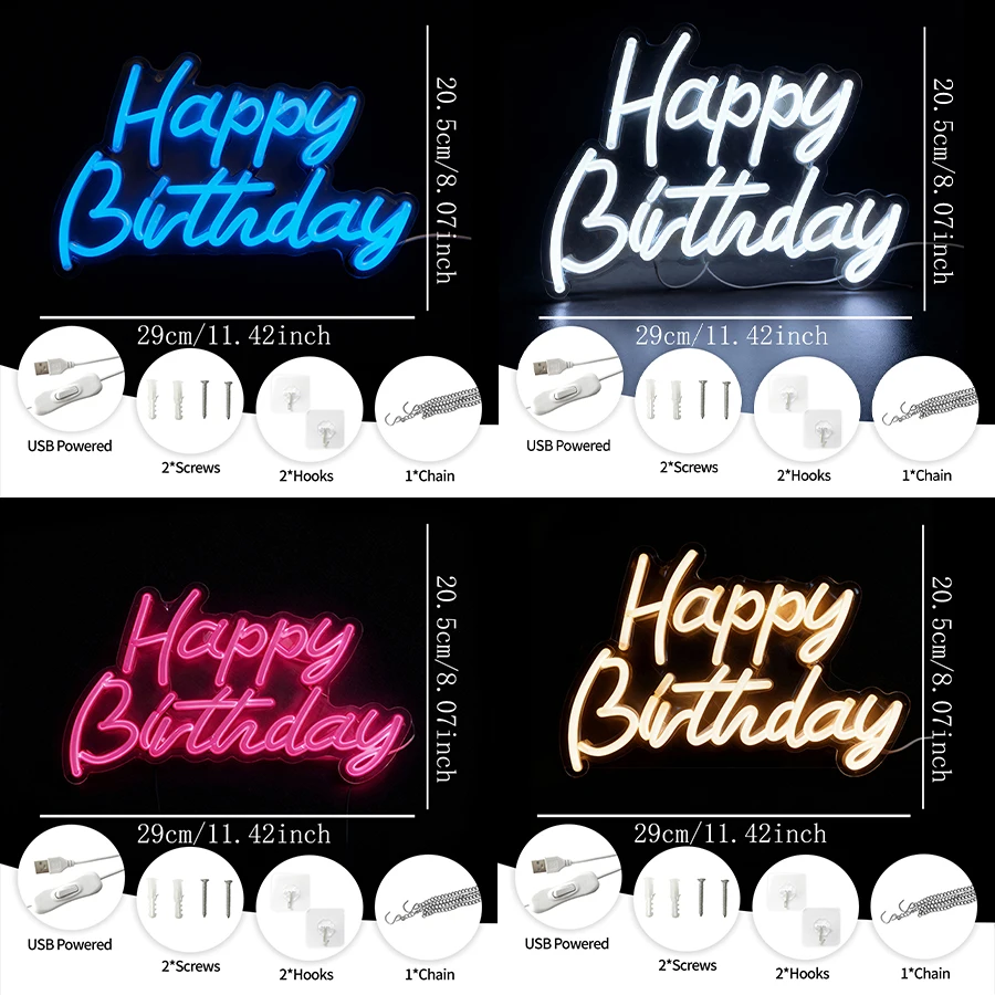 Happy Birthday Series Neon Sign For Wall Decor,Led Neon Light For Bedroom,Living Room Decor,Bar,Party,Man Cave,Gift For Friends