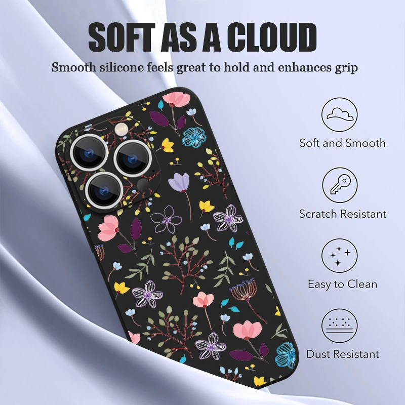 Flowers Print Pattern Phone Case For iPhone 17e 17 16 15 14 13 12 Pro Max 11 16e Air Magnetic For Magsafe Wireless Charge Cover