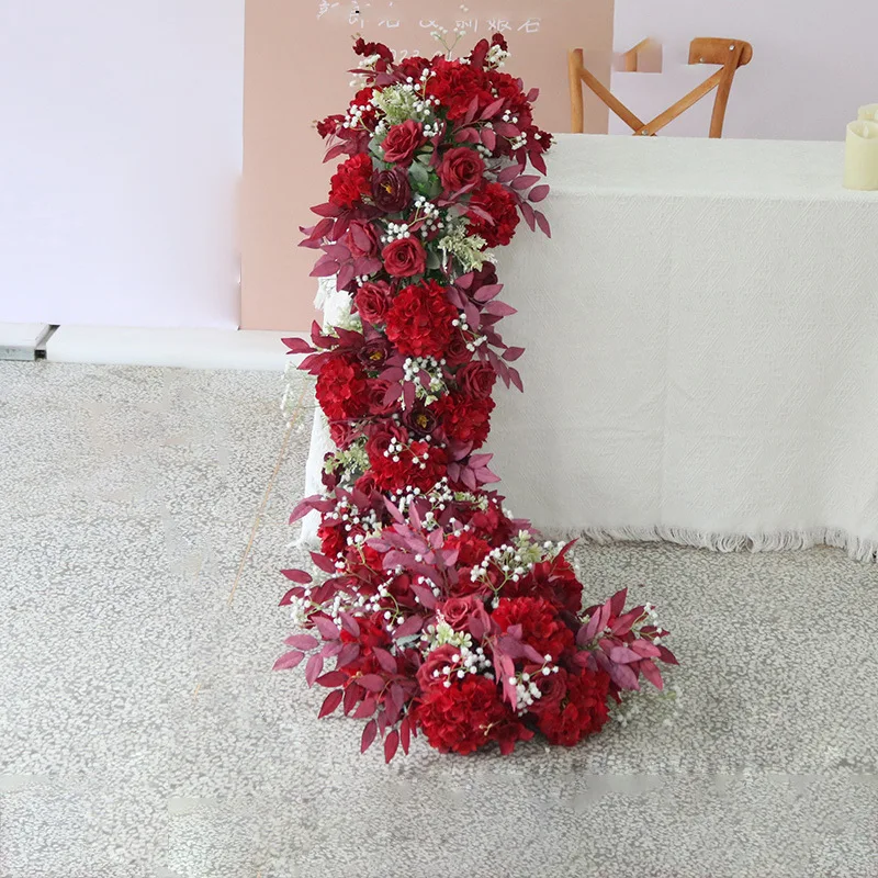 Wedding Long Table Flowers European Style Simulation Long Flower Row Trailing Floral Wedding Party Decoration Flowers 6