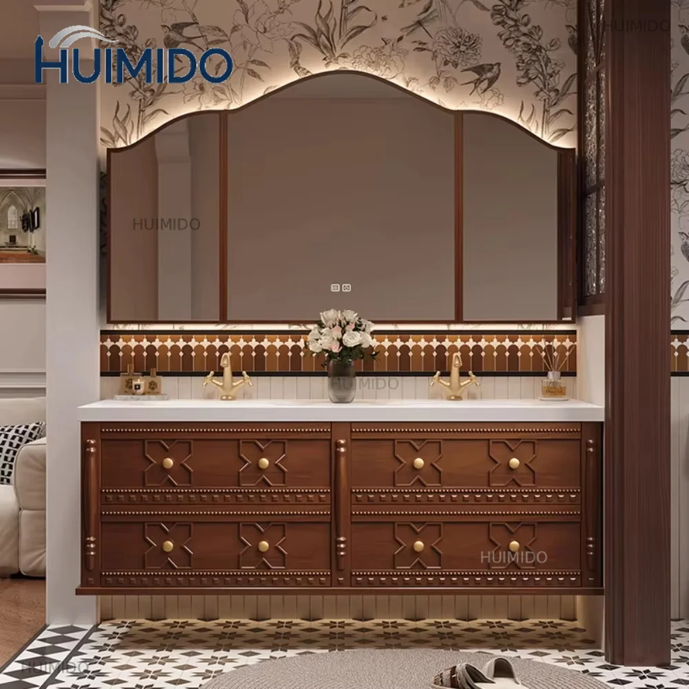 Solid Wood Smart Mirror Bathroom Vanity Cabinet with Shelf And Sink Faucet - Customized Toiletries Storage Solution