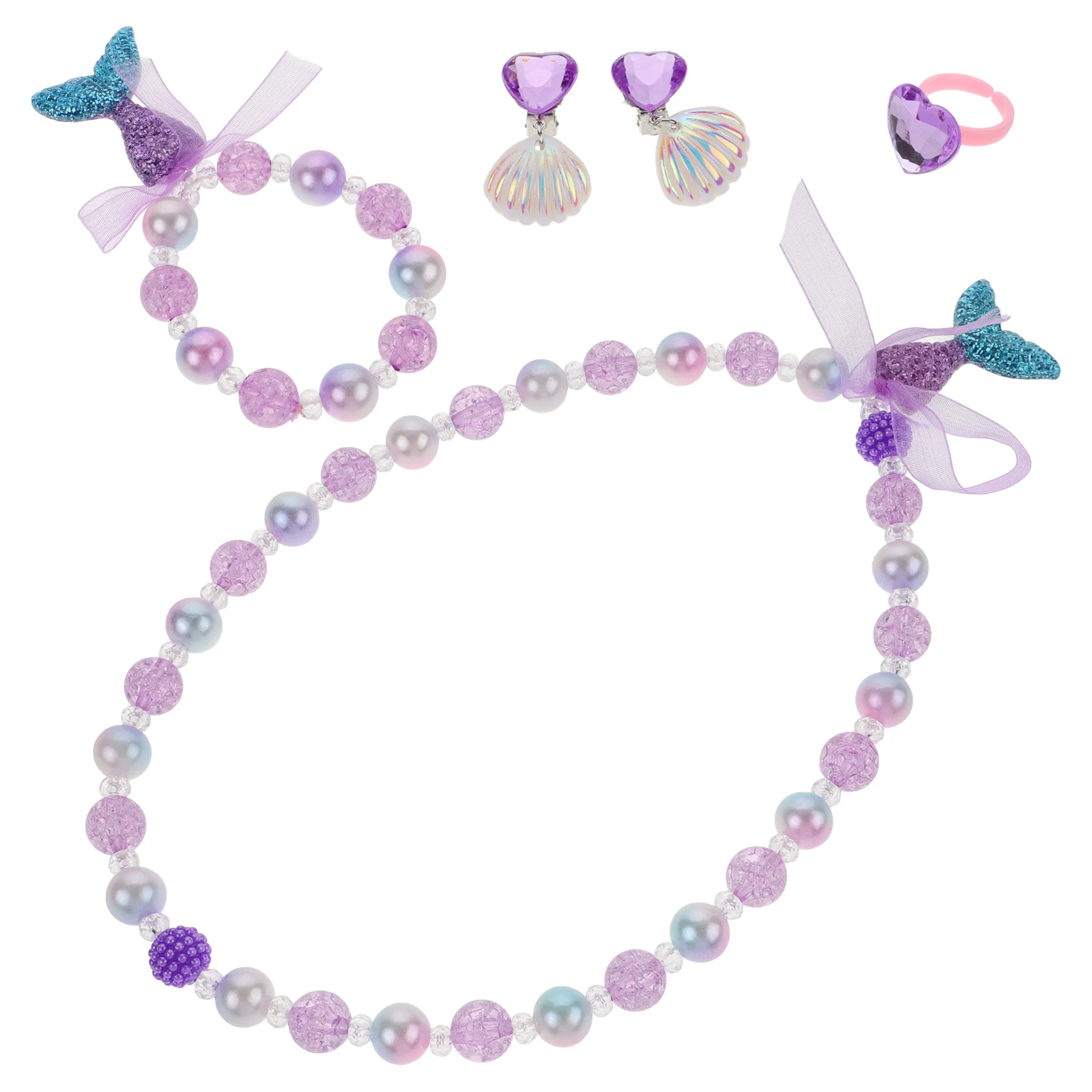 

Pearl Shell Bracelet Necklace Girls Jewelry Set Child Toddler Costume Beach Bead Party Mermaid Theme Accessories Resin Plastic