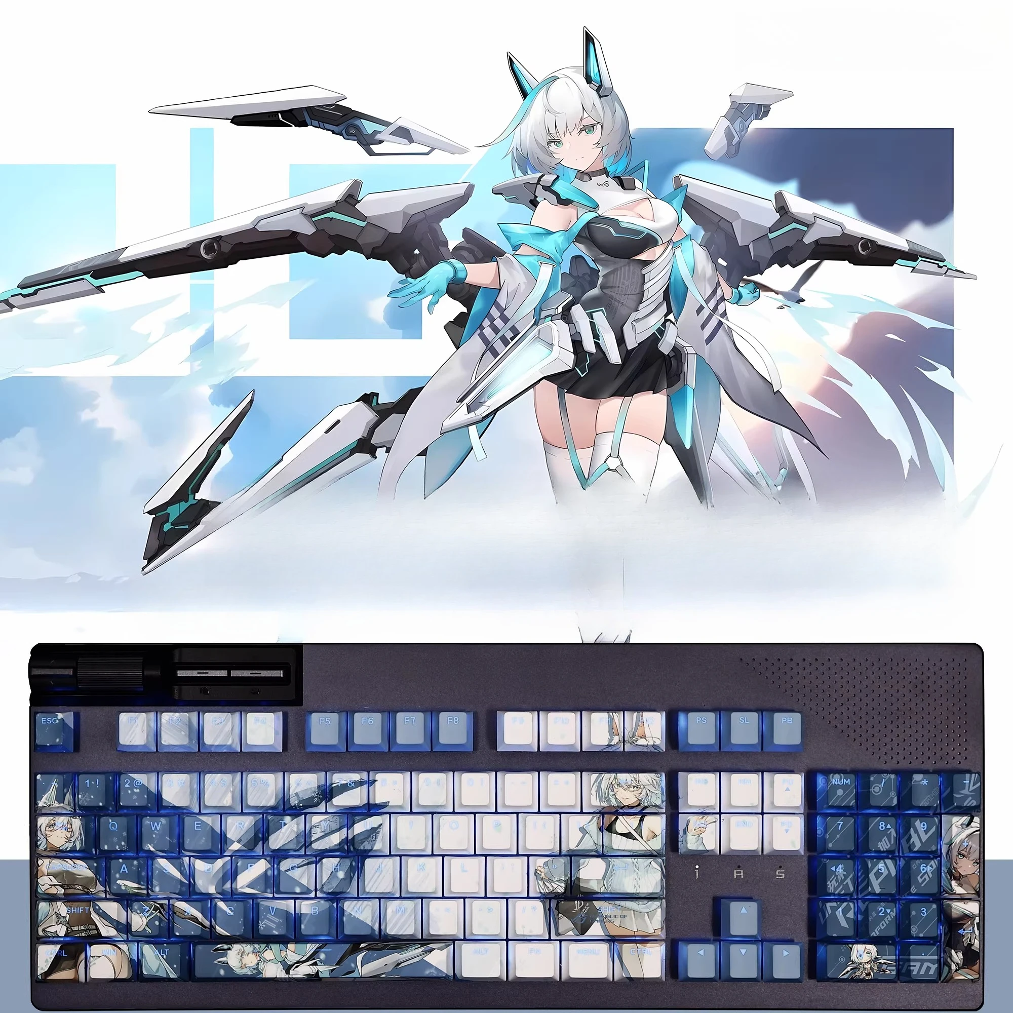 108 Keys/Set SE7EN Snow Cute Sexy Girl PBT Anime Character Keycaps Cherry Height for MX Switch Mechanical Keyboard Game Custom