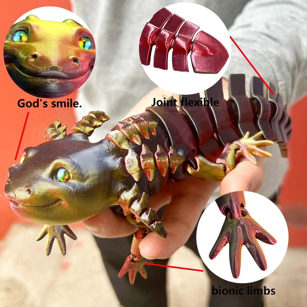 3D printed Salamander statue, Flexible 3D Printed Animal, Colorful Figurine statue, Gifts, 43cm/16.93in, 22.5cm/8.86in