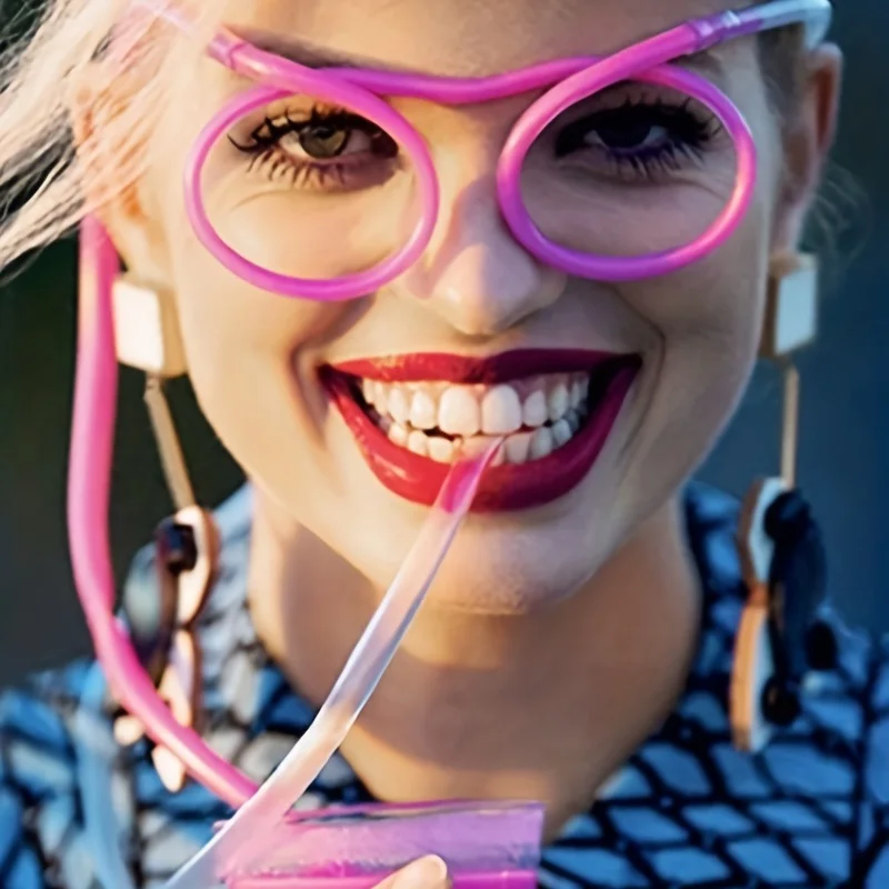 1/8pcs Creative Straw Glasses Funny Flexible Drinking Tube Novelty Entertainment Supplies Photo Props For Holiday Birthday Party