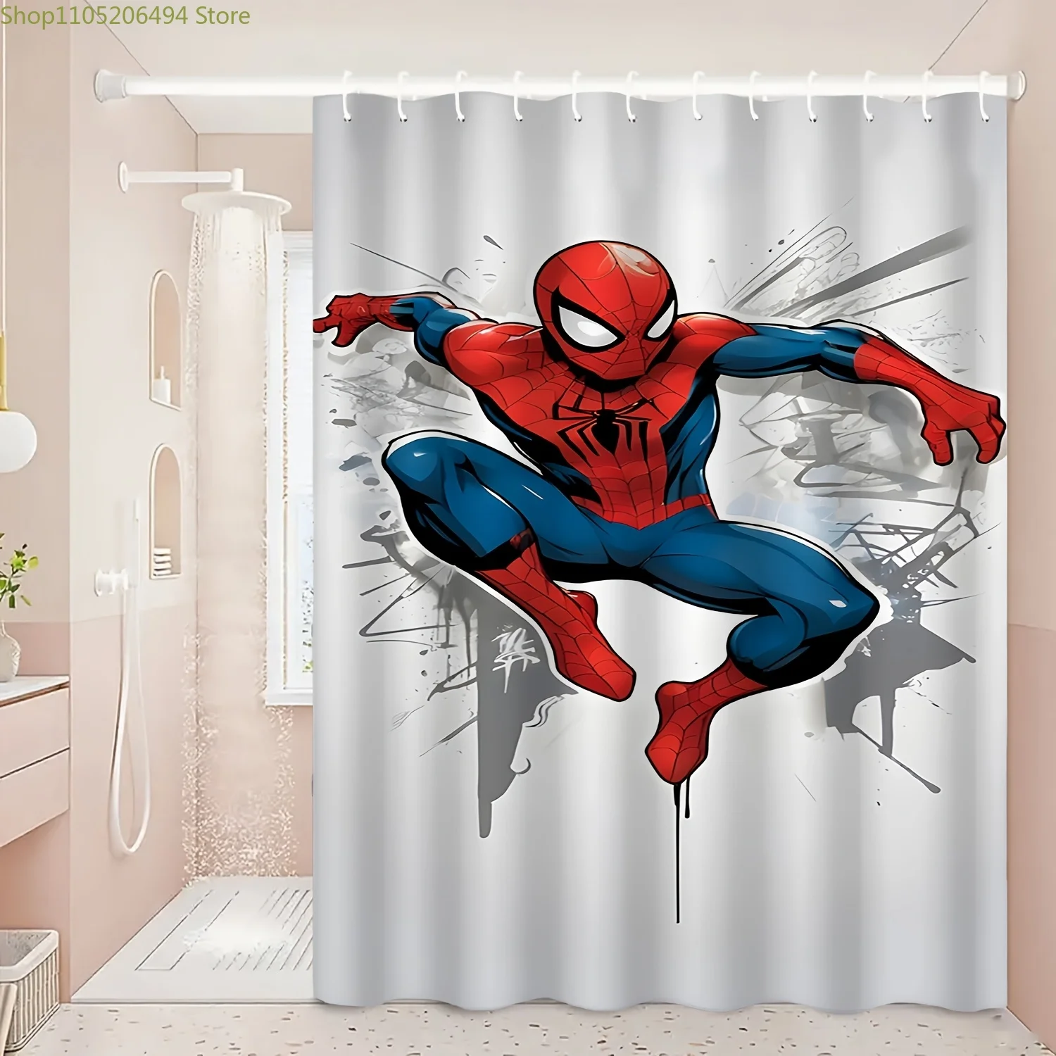 

A Printed Shower Curtain Featuring a Spider-Man Design, Made of Durable Polyester Fabric, Suitable for Cozy Home Bathrooms And