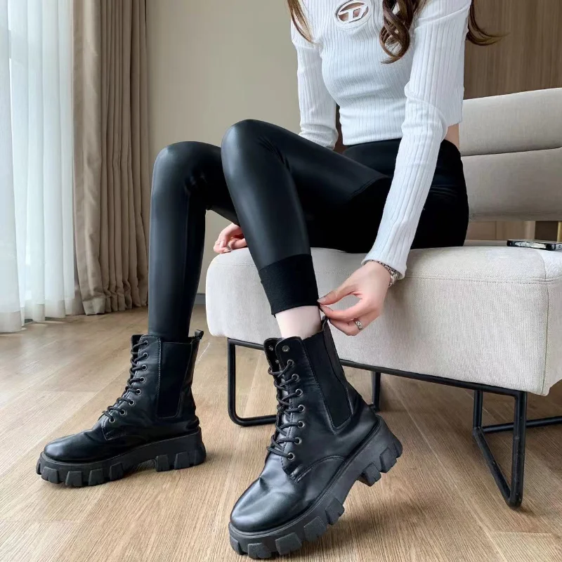 Pu Leather High Waist Straight Leather Pants Sexy Tight Hip Leggings Street Retro Beam Feet Zipper Motorcycle Trousers