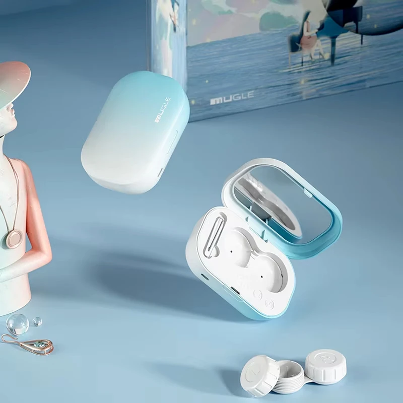 آلة تنظيف العدسات اللاصقة الصغيرة ، منظف بالموجات فوق الصوتية ، حافظة عدسات لاصقة ملونة ، حافظة غسيل ، أضواء LED ، 47000Hz