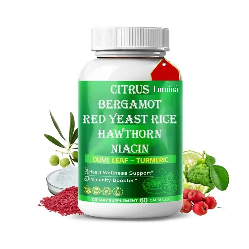 Citrus Bergamot Supplement -15 in 1 Natural Blend of Red Yeast Rice, Hawthorn, Olive Leaves, Tasteless Garlic, Turmeric
