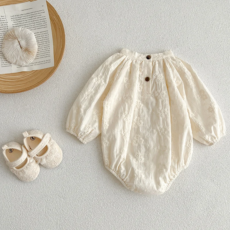 0-2 Years Newborn Clothes Baby Girl Bodysuit Embroidery Floral Long Sleeve Infant Jumpsuit Newborn Romper Baby Clothes Korea