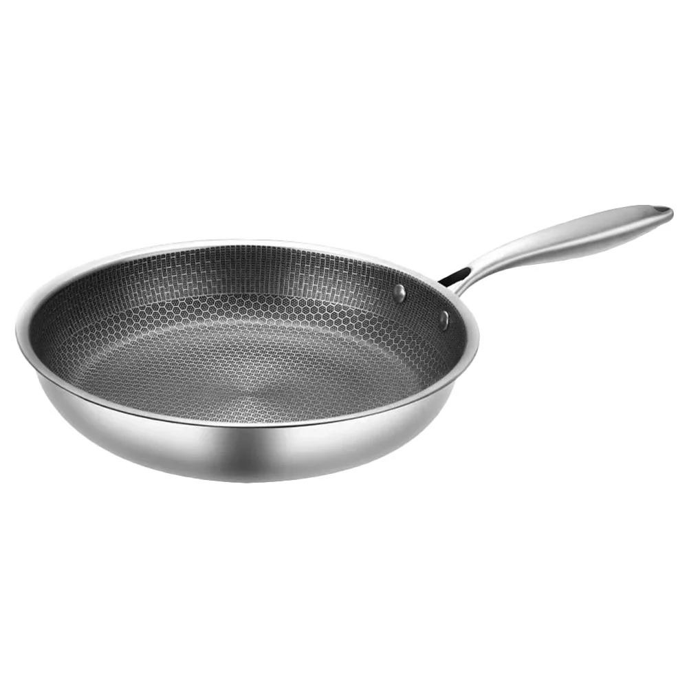 Stainless Steel Wok Evenly Cooked Food Frying Pan Egg Bread Long-lasting Kitchen Cooker Cooking Pans Ergonomic Handle