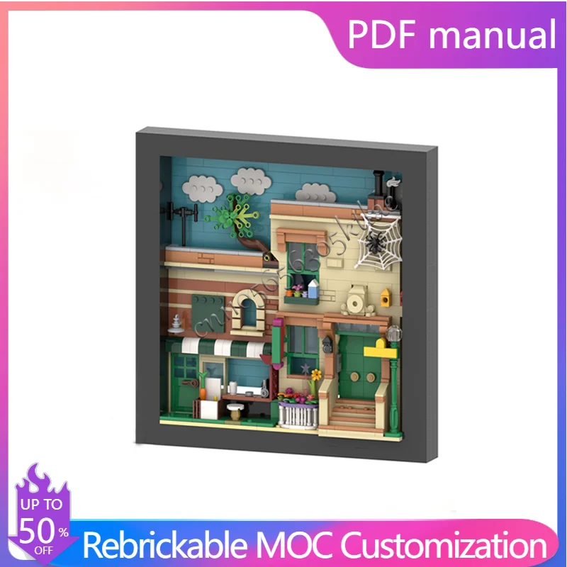 

495 шт. MOC-21324 альтернатива-улица Сезам в фоторамке модульный блок архитектурная модель дисплей игрушка в сборе Рождественский подарок