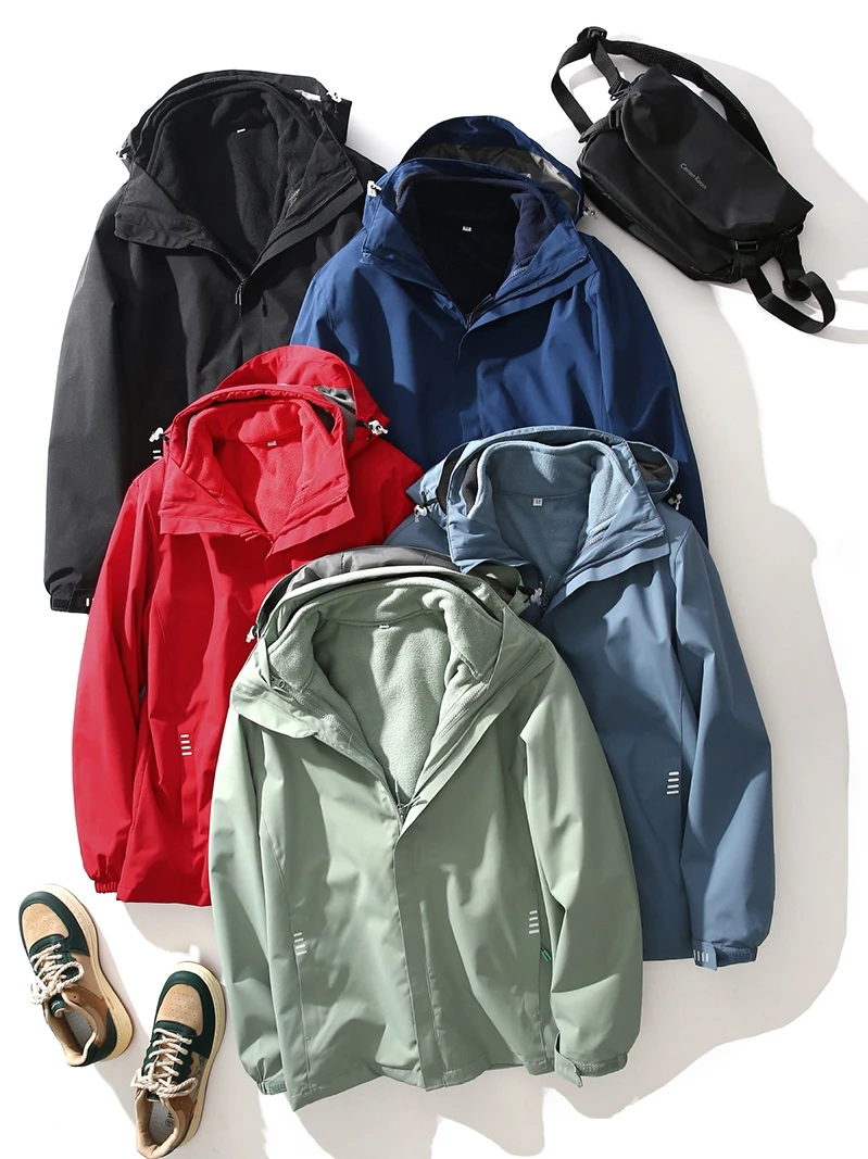 

Мужская уличная куртка-трансформер 3-в-1 с отстегивающейся флисовой подкладкой, ветрозащитная, водонепроницаемая, с капюшоном, из полиэстера, с длинными рукавами, модная