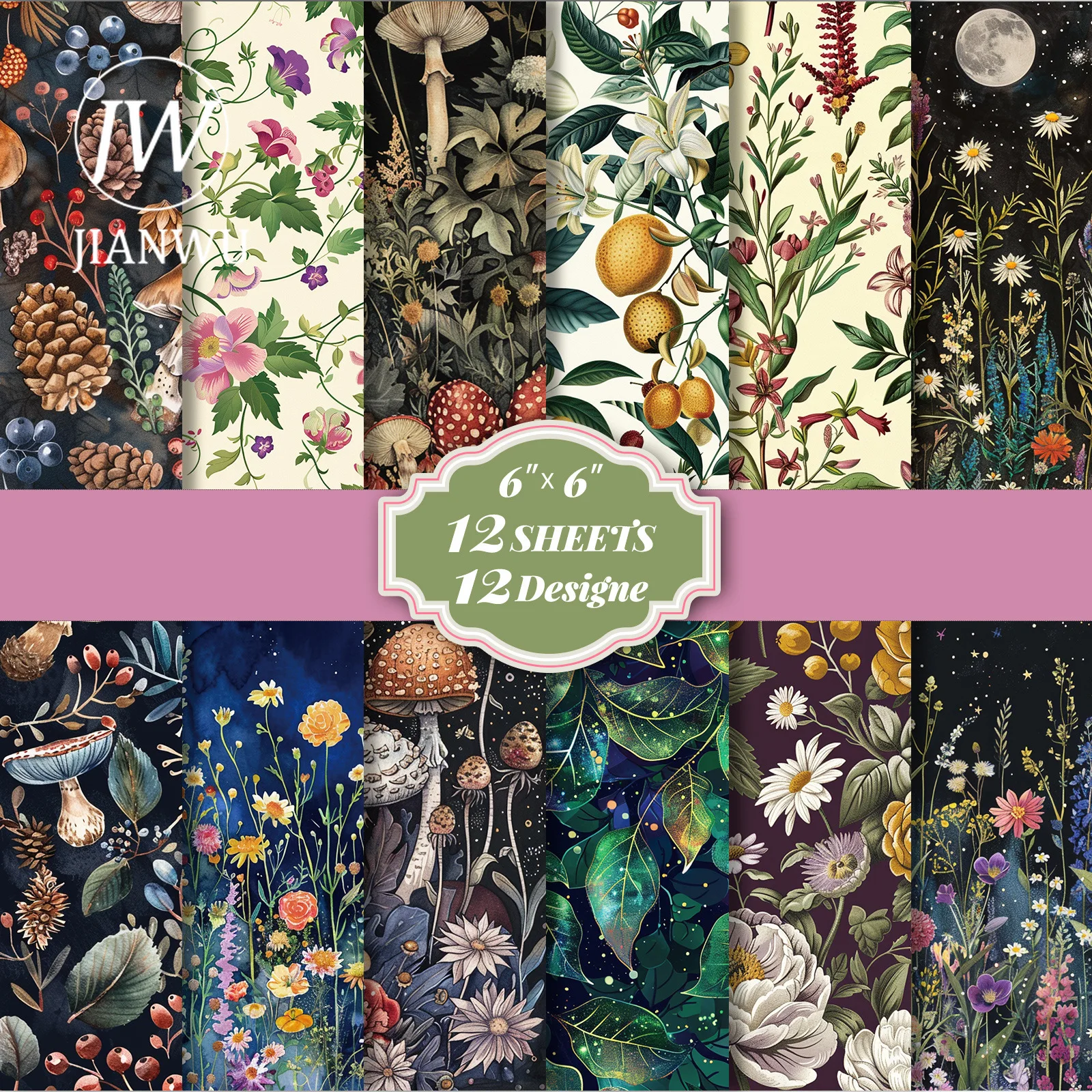 

JIANWU 12 Sheets/book Vintage Plant Flower Landscape Collage Scrapbooking Material Paper Creative DIY Junk Journal Stationery