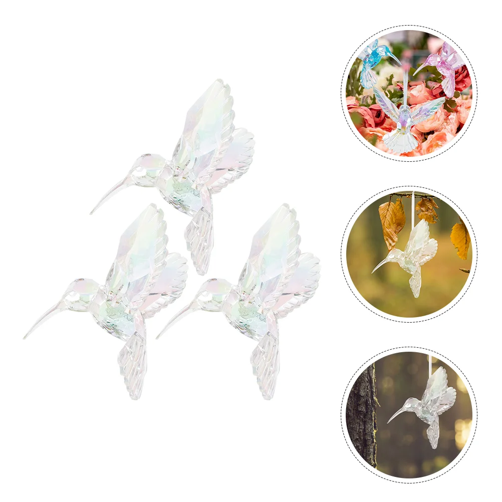 

3 Pcs Clear Bird Decoration Acrylic Pendant Charm Ceiling Ornament Hummingbird Lovers Gift