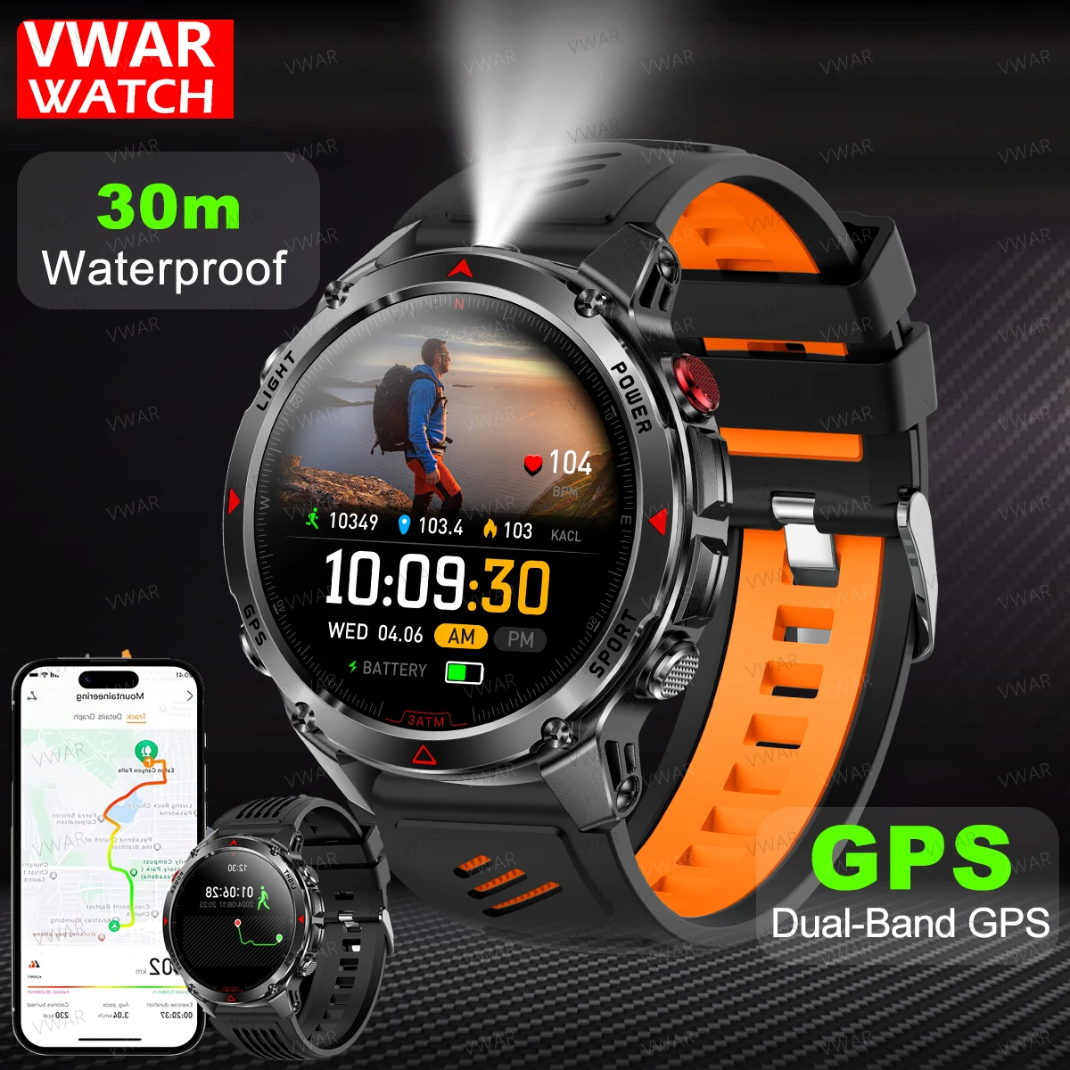 

Новые военные GPS Смарт-часы для мужчин с фонариком, водонепроницаемый уличный спортивный трекер для Huawei, Bluetooth, умные часы для звонков, мужские и женские 2025