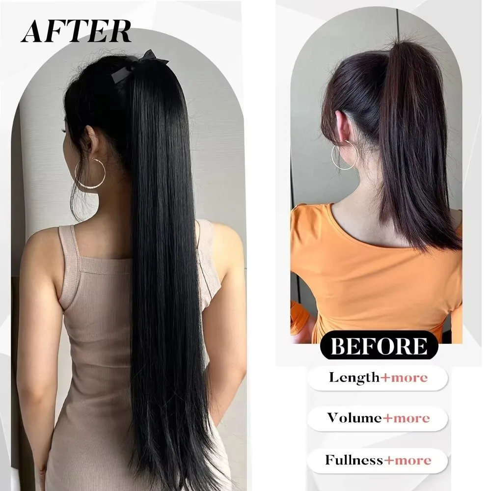 Clip in Ponytail Extension Wrap Around Long Straight Pony Tail Hair 85CM Synthetic Hairpiece for Women Heat Resistant Wigundle