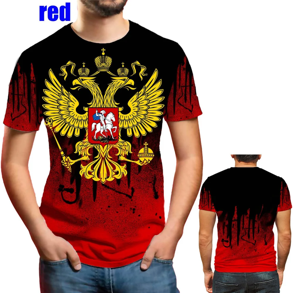 

Flag of Russia Eagle Print Men's Short Sleeve T-shirt, Fashionable Slim T-shirt, Round Neck T-shirt, Casual Shirt, Men's Clothin