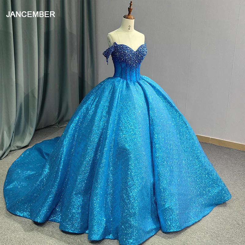 

Jancember Romantic Flash Sale Quinceanera Dresses 2024 Ball Gown Sweetheart Cap sleeve Beading Sequined Bar Mitzvah DY6628