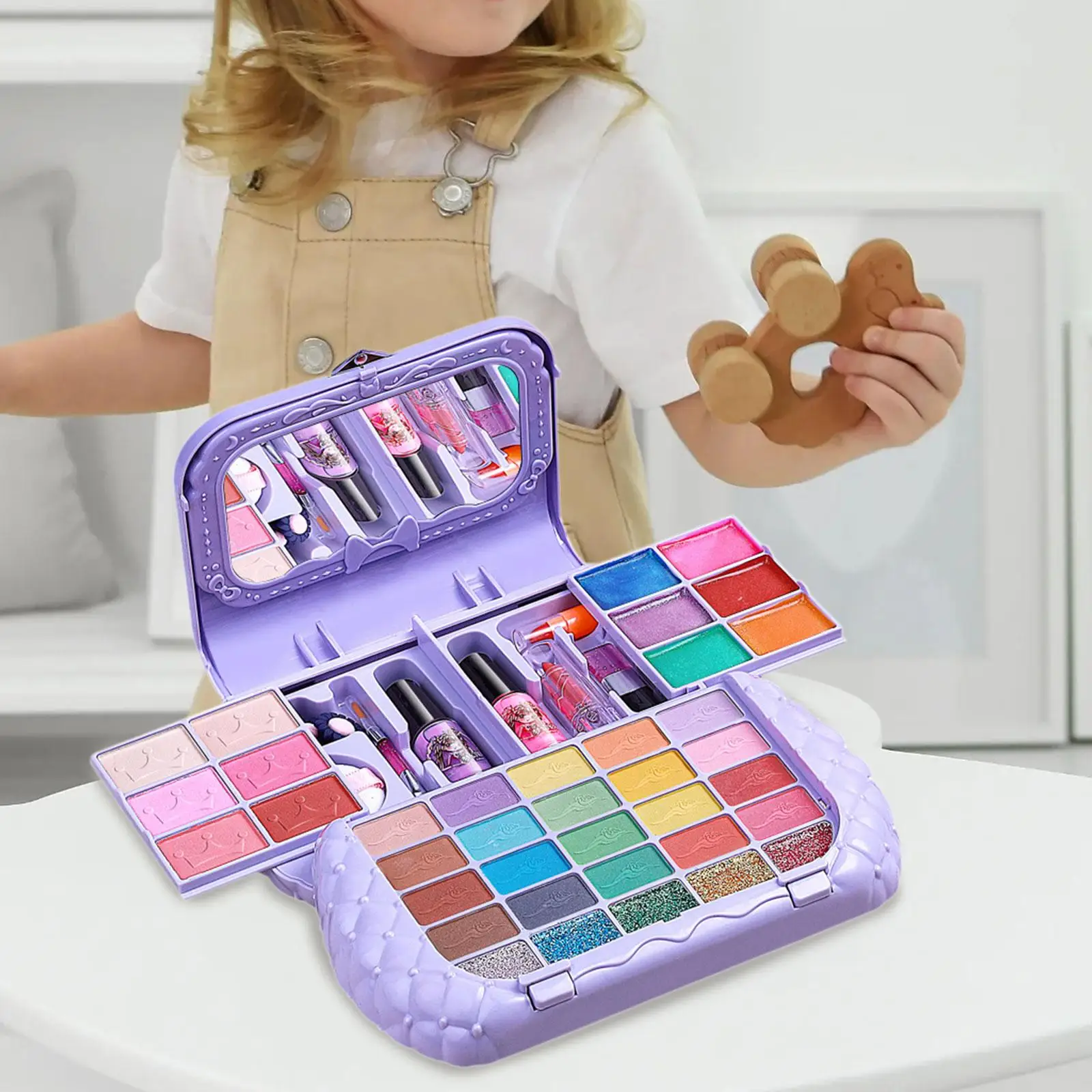 Kids Washable Makeup Girls Toys, Makeup Toy Kits, Portable Pretend Play Makeup Beauty Set for Toddlers Halloween Present Gift