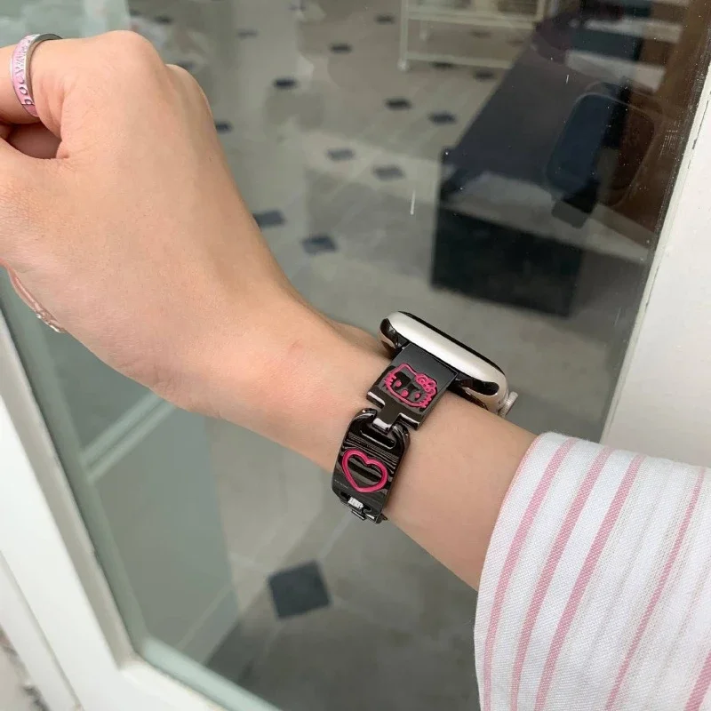 Sanrio Hello Kitty Metalen Band Voor Apple Horloge 49Mm 45Mm 44Mm 42Mm 41Mm 40Mm 38Mm Smartwatch Polsband Voor Iwatch 6 5 4 3 2 1