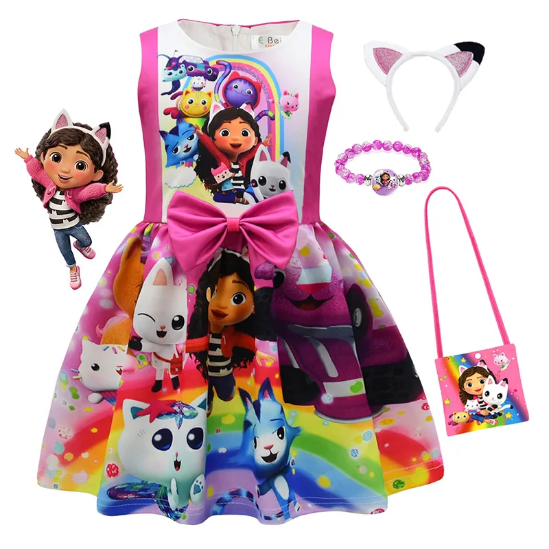 

Gabby's Dollhouse Cartoon Kids Cosplay Clothes Summer Gabby Cats Girls Princess Dresses For Halloween Party Birthday Costume