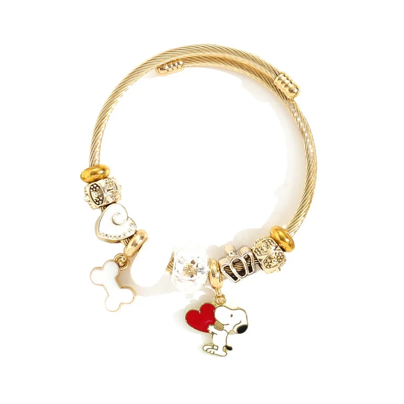 New Snoopy Love Lucky Bracelet Anime Kawaii All-Match Girls Boys Snoopy Beaded Bracelets Pendant Jewelry Accessories Gifts Toys