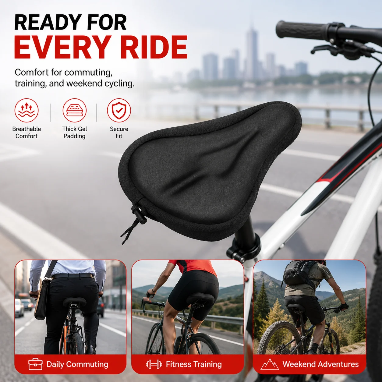 PINMOAP 1PC Bike Seat Cover Soft Gel Bicycle Saddle Cushion Waterproof Anti Slip Seat Pad For Mtb Road Cycling Exercise Bike image 4